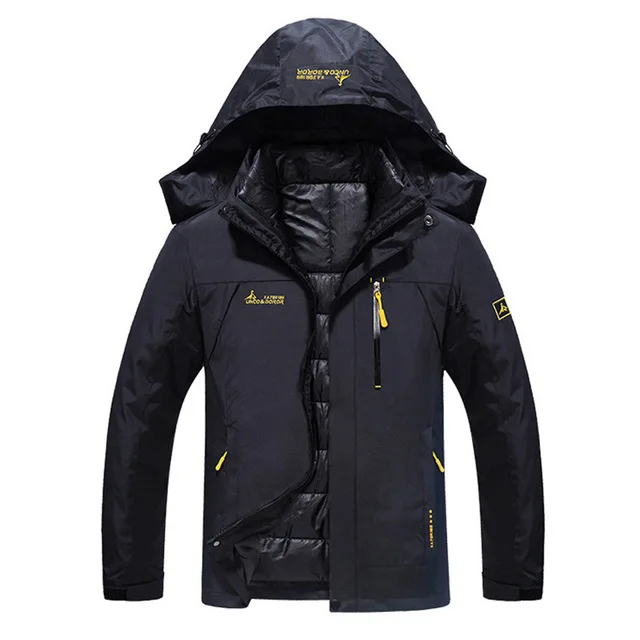 Aismz Winter Thermal Jacket Men Waterproof Thick Warm 2 in 1 Parkas Patchwork Windproof Hooded Downs Coats Outwear Plus Size 6XL - Цвет: 85312 black