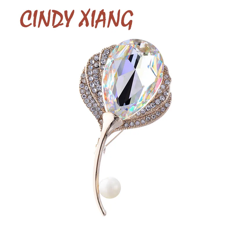 CINDY XIANG Новые блестящие хрустальные броши в форме пера для женщин