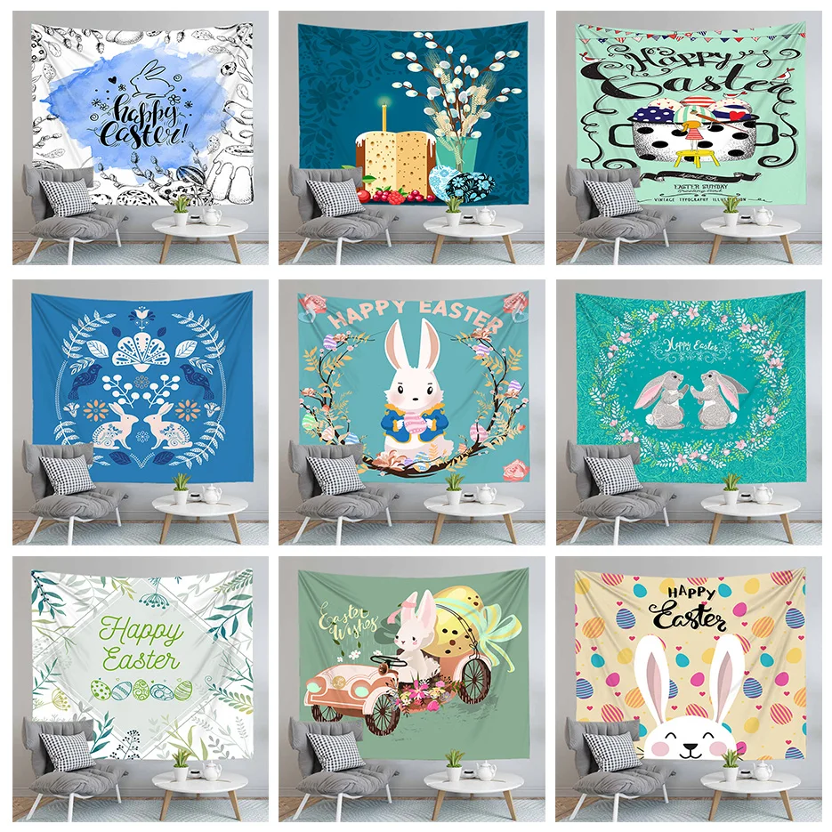 

3D Cartoon Rabbit Printed Tapestry Happy Easter Wall Hanging Tapestries Art Mat Bedspread Large Size Drop Shipping