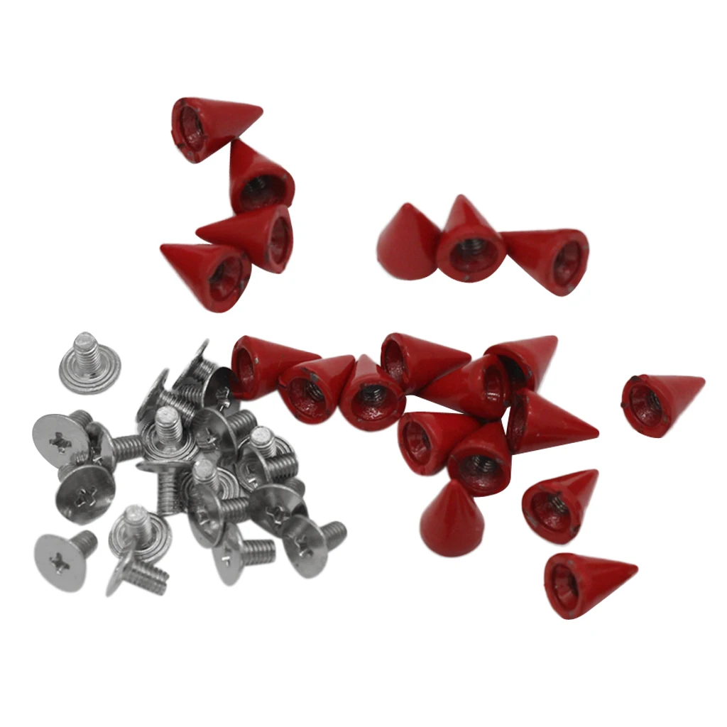 20 Sets Trendy 7x10mm Red Spots Cone Screw Metal Studs Rivet Bullet Spikes