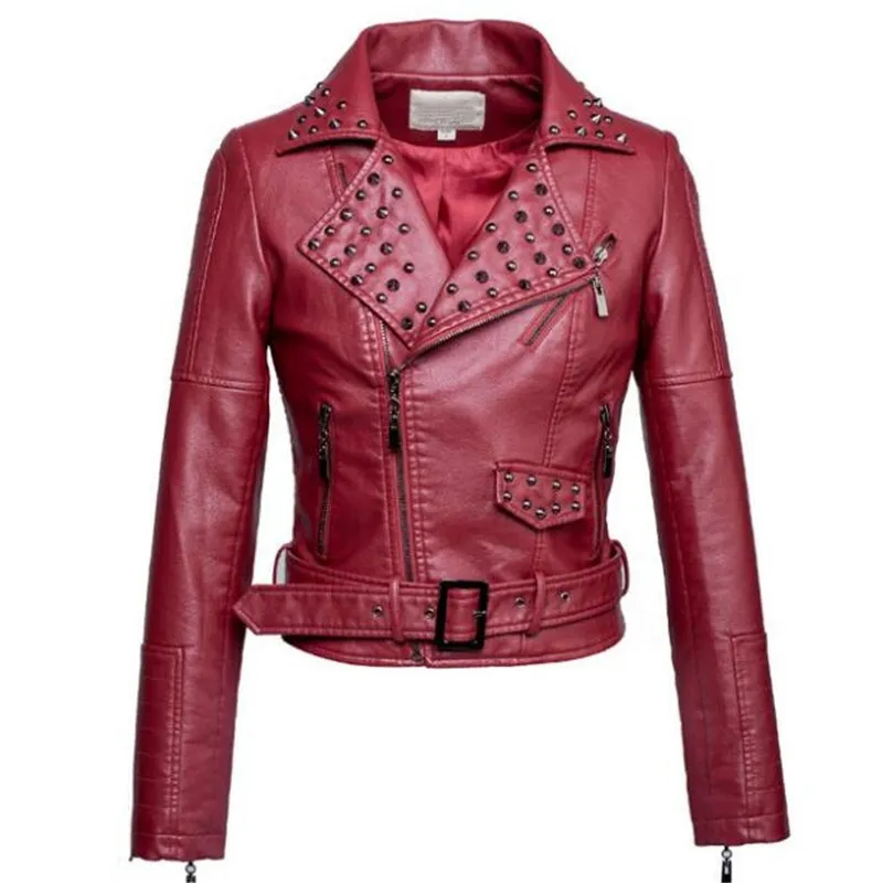 New Spring Women's Clothing PU Washed Leather Motorcycle Jacket Was Thin Short Jacket Lapel Rivet Leather Coat Jacket