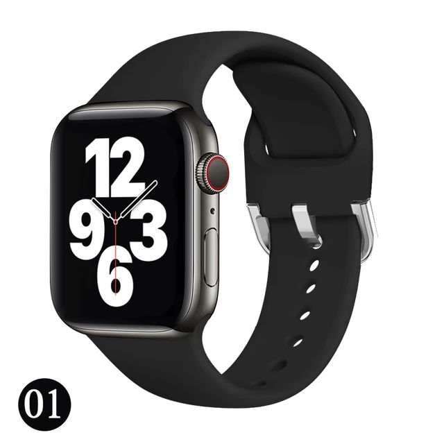 Soft Rubber Sport Band For Apple Watch SE 44mm 40mm Buckle Strap on Smart iWatch Correa Watchband Bracelet Series 65432 42mm38mm Black