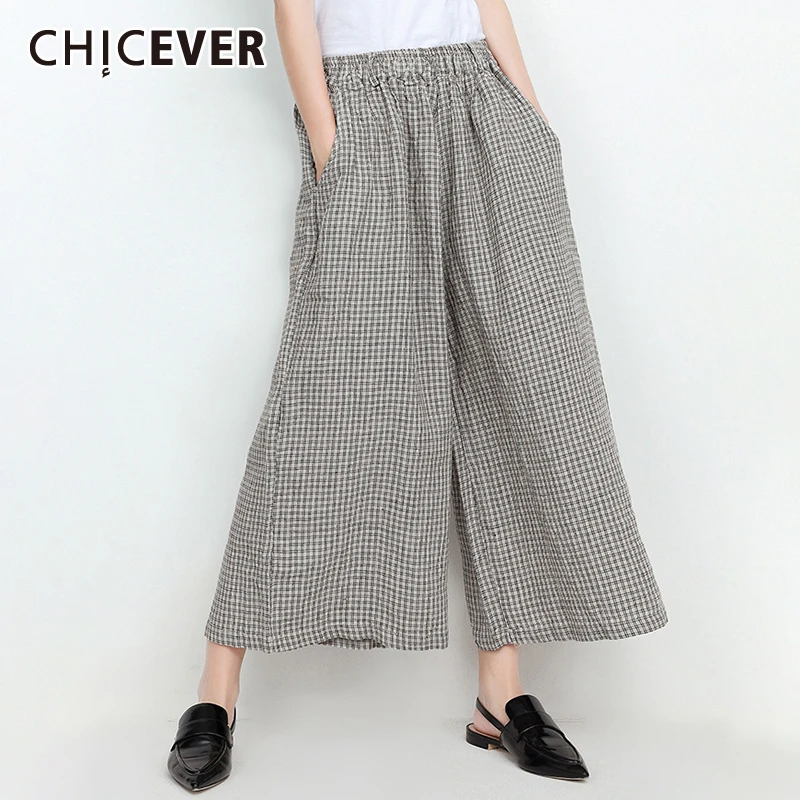 CHICEVER корейские клетчатые цветные штаны женские свободные брюки большого размера