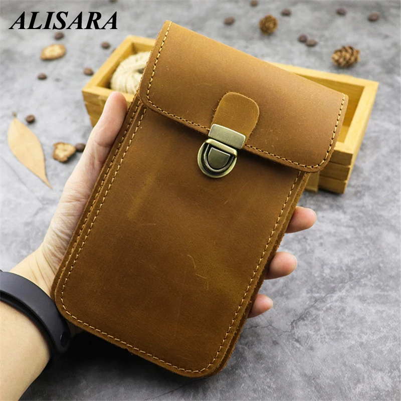

Waist bag for men leather Large Capacity Interior Slot Pocket Cell Phone Pocket vintage Waist bags Mobile phone bag wallet