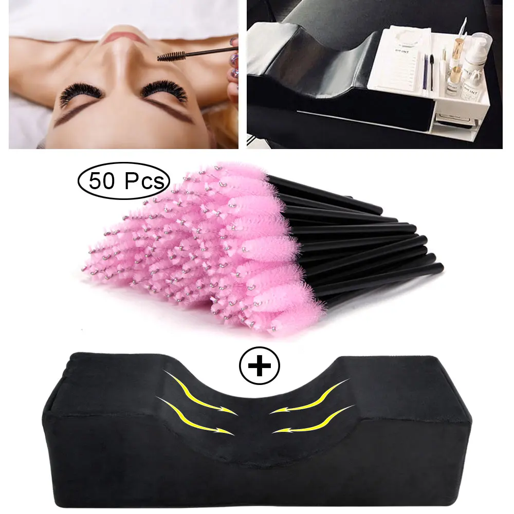 Lash подушку подголовник для шеи Поддержка Подушка "ресницы" и 50 шт. Microbrush Make Up Тени для век аппликатора мягко ресниц аксессуары