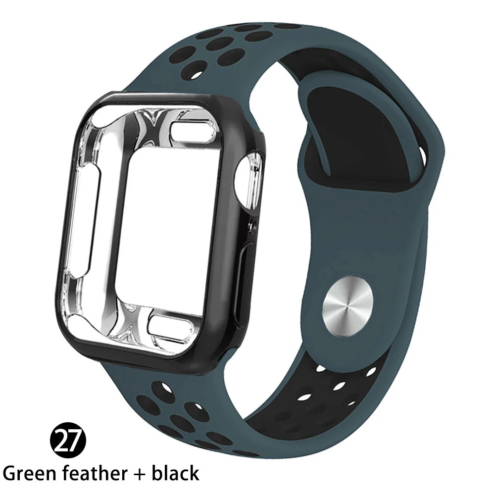 Силиконовый спортивный ремешок+ чехол для apple watch 5 4 3 2 1 серия 38 мм 42 мм ремешок для iwatch 40 мм 44 мм браслет аксессуары для запястья - Цвет ремешка: Blue feather black