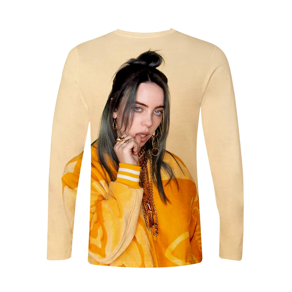 Поступление Billie Eilish 3D футболка для женщин и мужчин, футболки с длинным рукавом для девочек, Повседневная футболка Billie Eilish, футболки размера плюс, весенний Топ