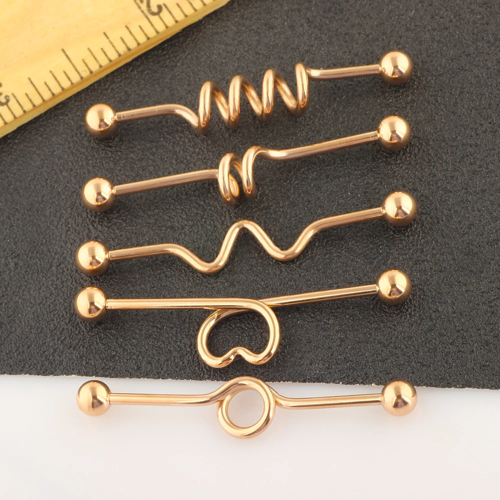 JUNLOWPY 14G Stainless Steel Industrial Barbell Screw Ear Cartilage Helix Conch Earring Piercing Body Jewelry 100pcs 5 Styles