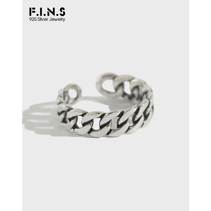 F.I.N.S 925 пробы Серебряное кольцо винтажное Открытое с цепочкой из серебра женские