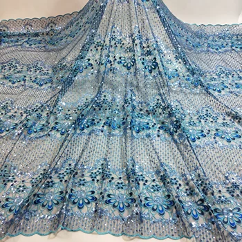 

Tulle French Lace Fabric Sequins Gorgeous Shiny Sequins Dresses Fabrics High Quality Sequins Lace Fabrics
