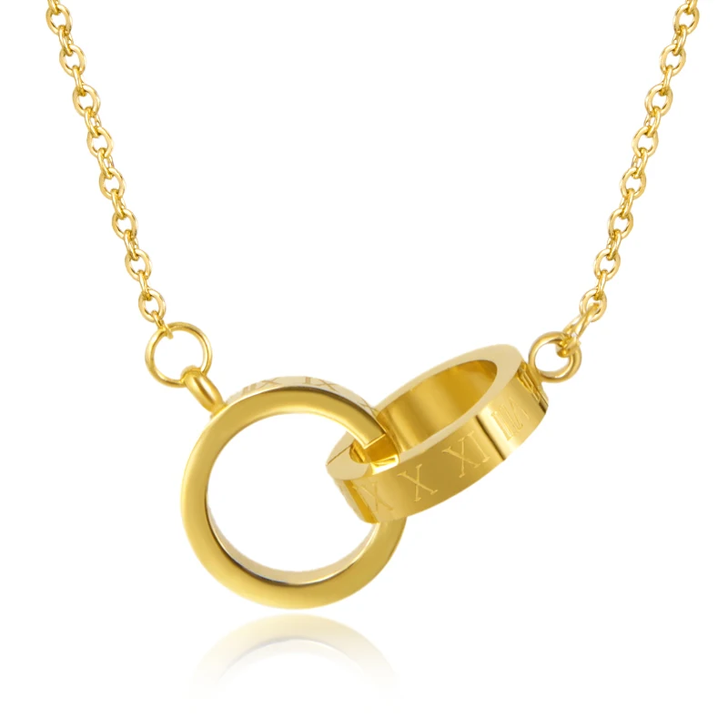

Brand Luxury Roman Numeral Two Circle Double Buckle Necklace Pendant Jewelry Female Stainless Steel Clavicle Love Collars