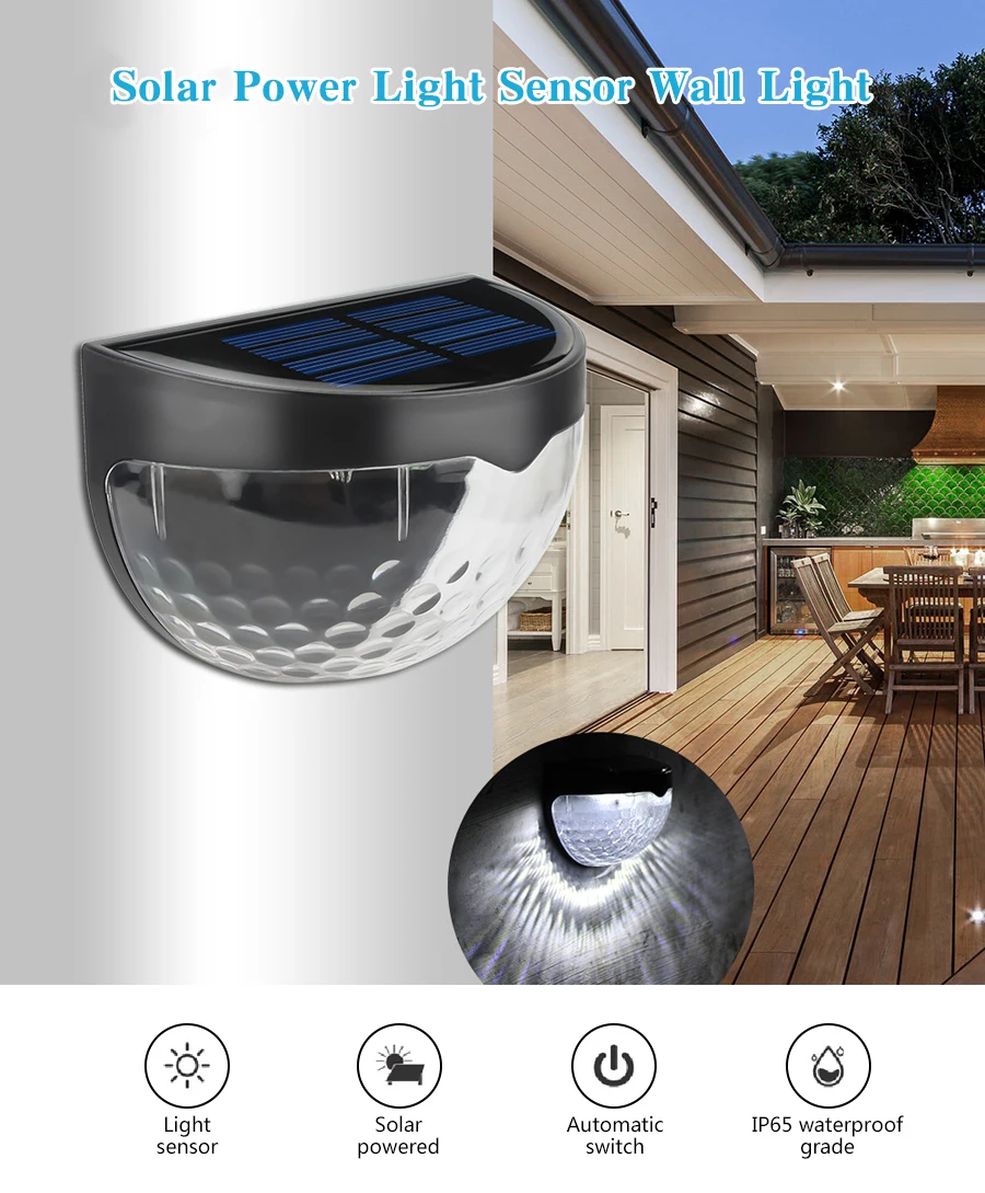 

LED Solar Lamp Waterproof Solar Power Light Sensor Wall Light 6 LEDs Outdoor Garden Patio Fence Lamp