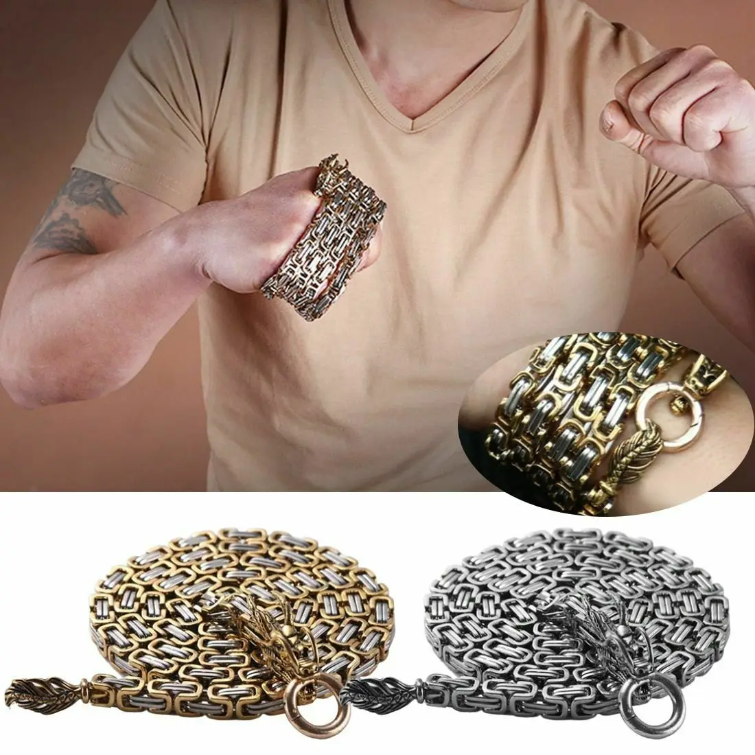 

Outdoor Kungfu Equipment Tactical Steel Whip Self-defense Keel Defence Bracelet EDC Whip Necklace Waist Chain Supplies