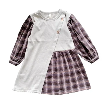 

New Girls Dress 2020 Autumn Children Clothes Kids Plaid Dress Cotton Patchwork Baby Princess Dress for Toddler Buttons, #8947
