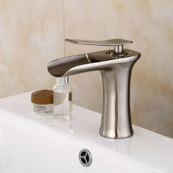 

Chaowalmai Waterfall Faucet Brushed Bathroom Faucets Soild Brass Basin Faucet Sink Mixer Tap Sink Faucet Hot Cold Water Taps