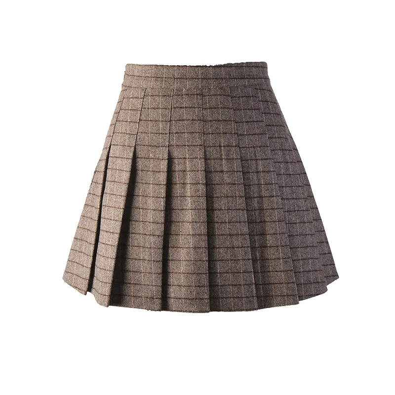 Camel little plaid JLI мая, плиссированные юбки с высокой талией, осенняя клетчатая повседневная короткая мини-юбка в стиле ампир, милая одежда в консервативном стиле для девочек - Цвет: Camel little plaid