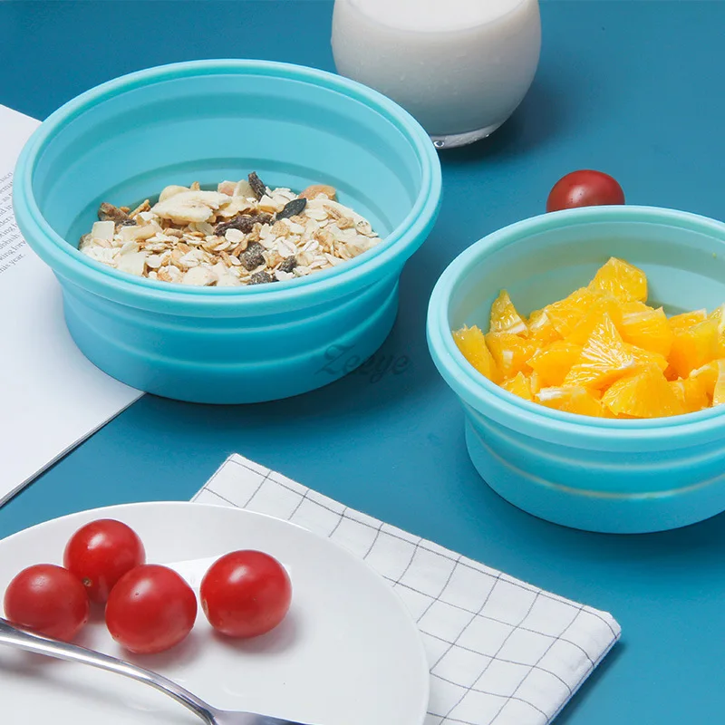 2Pcs/Set Bowl Sets Silicone Folding Lunch Box Microwave oven heating Folding Bowl Portable Bowl Foldable Salad Bowl with Lid