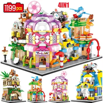 

City Architecture Building Blocks Street View House Candy Shop Squirrel Shop Toy Store Model Bricks Toys For Kids