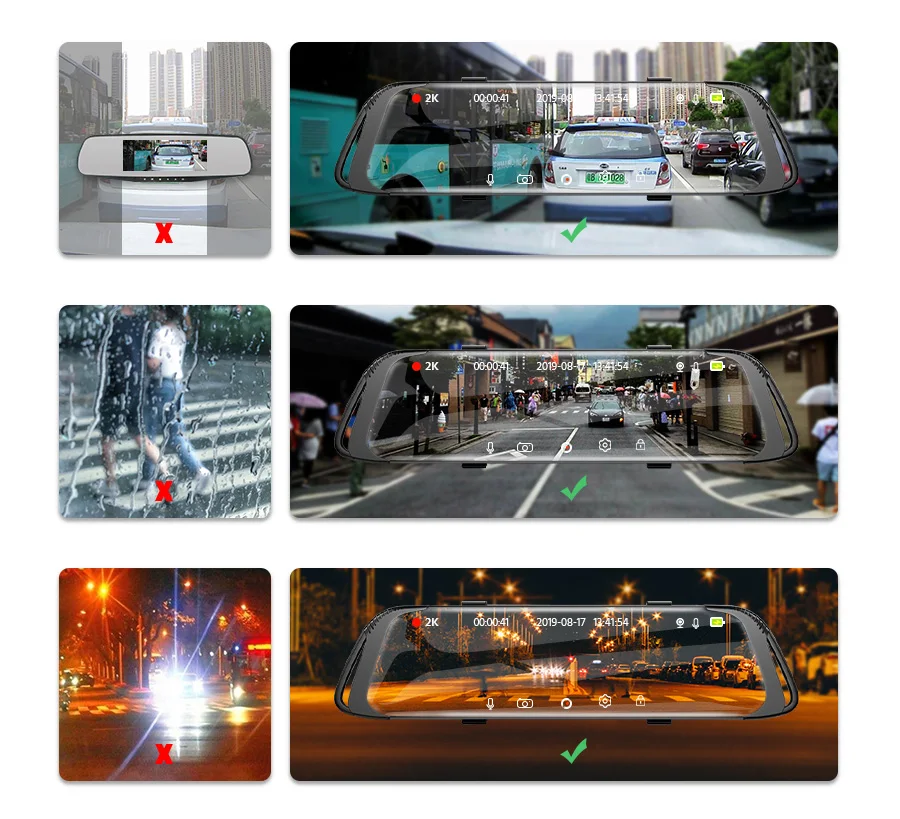 E-ACE Автомобильный видеорегистратор 2K поток медиа зеркало заднего вида сенсорный FHD 1080P двойной объектив видео рекордер ночного видения авто регистратор Dashcam