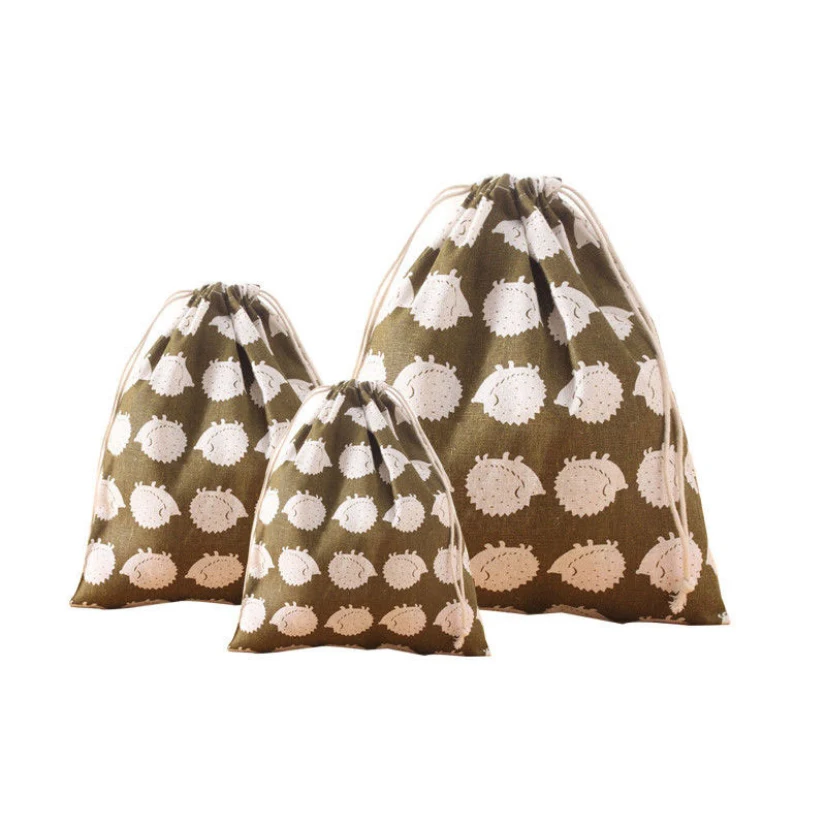 Drawstring Gift Bag - Cotton Linen Pouch For Toys, Clothes, Travel Organizer (Various Prints)