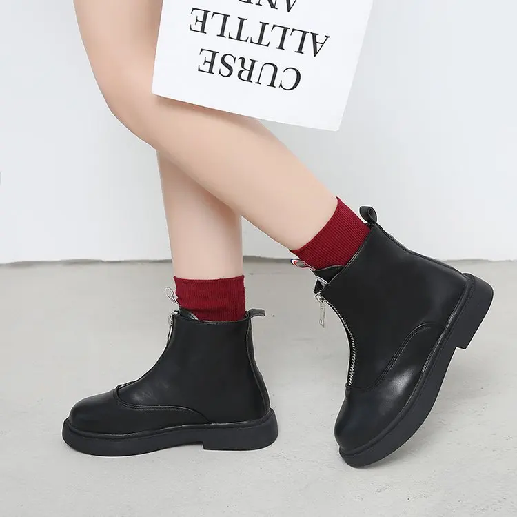 

Leather Boot Women's 2019 Autumn And Winter New Products Pu Front Zipper Short Fashion Boots Women's College Style STUDENT'S Sho