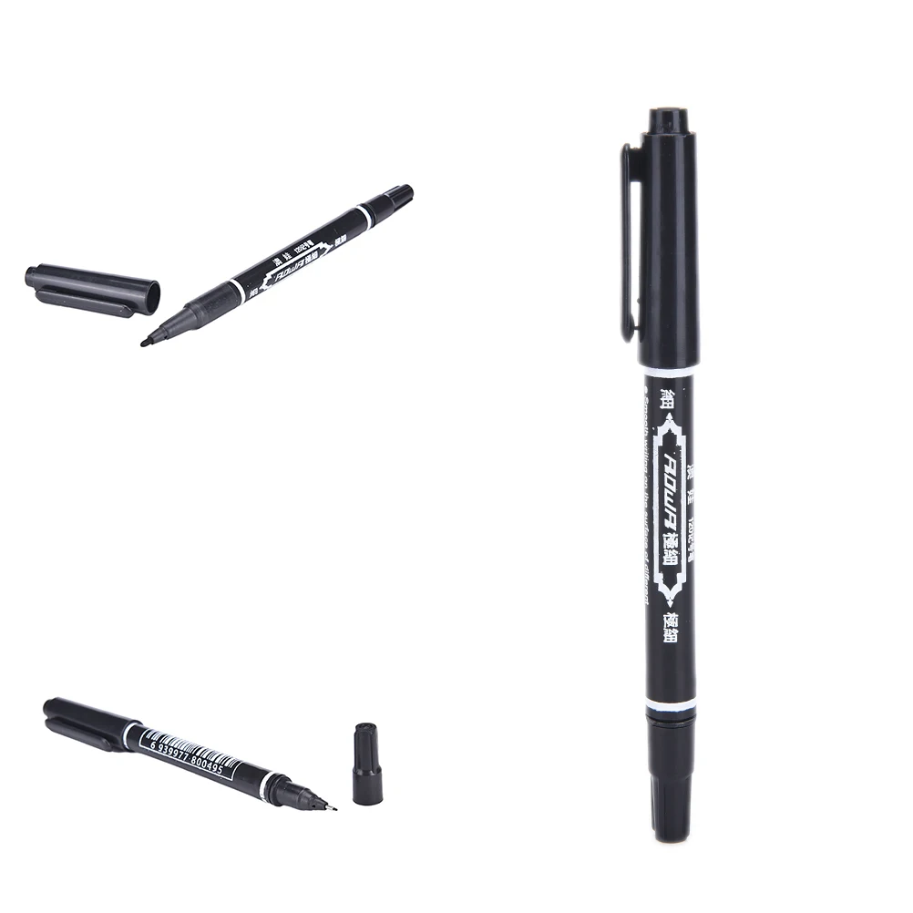 Dual Tip Tattoo Pierce Skin Marker Medical Scribe Pen Blue oily pen Tattoo and Body Art Skin Marker Pen Piercing Pen Black 2PCS