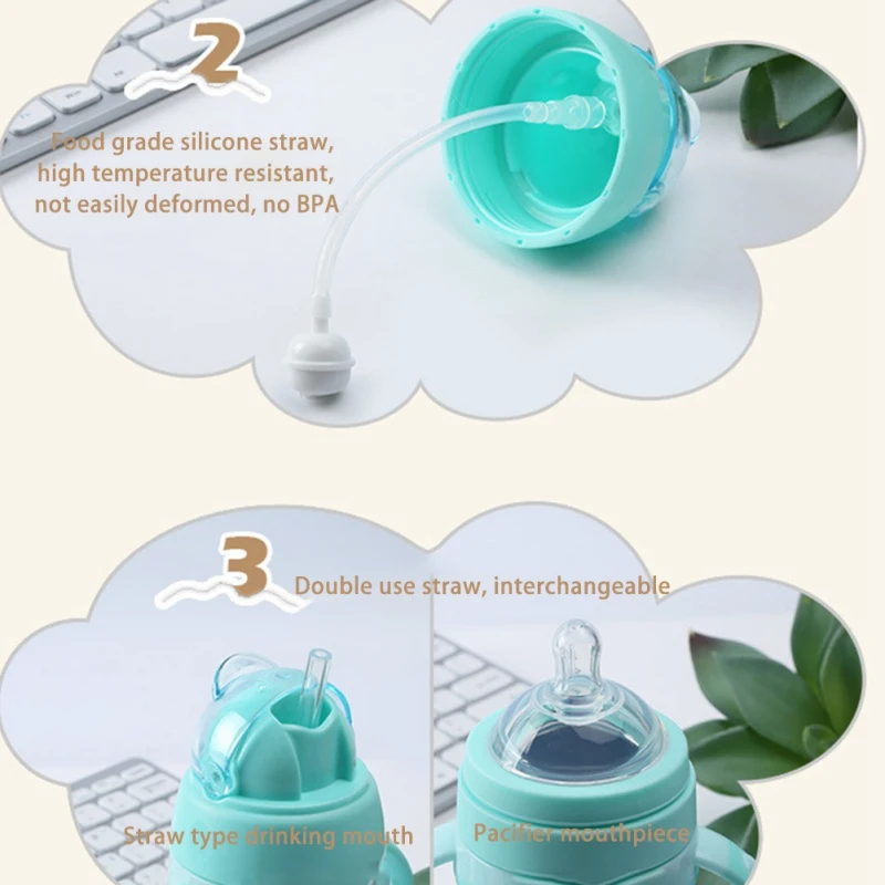 Baby Children Cartoon School Drinking Water Bottle Stainless Steel Straw Sippy Cup With Handles High Quality