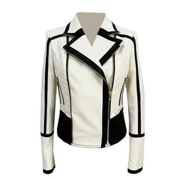 

Women Pu Leather Jacket Motorcycle Autumn Long Sleeve Zipper Faux Leather Jackets White Ladies Female Biker Moto Coats Outerwear