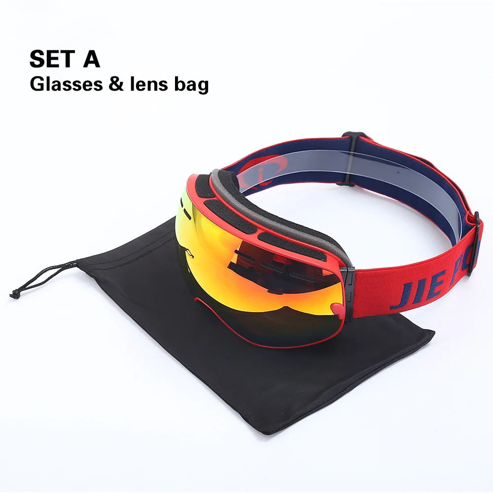 Классический двойной слой анти-туман HD очки для катания на лыжах и анти-песок для снежной погоды - Цвет: red