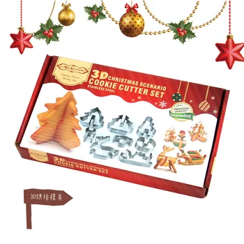 

Cartoon 3D Christmas Biscuit Mould Cookie 8 Pieces Snowman Elk Christmas Tree Sled Biscuit Mould