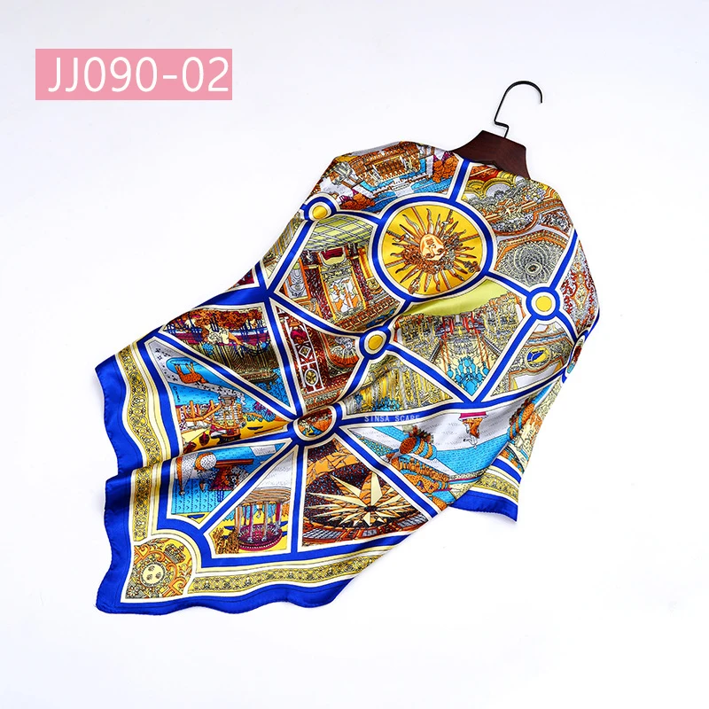 90*90 см квадратный шарф для женщин, подходит ко всему, элегантные цветочные шарфы для волос, Женская бандана, весна-осень, атласные шелковые шарфы, шаль - Цвет: JJ090-02