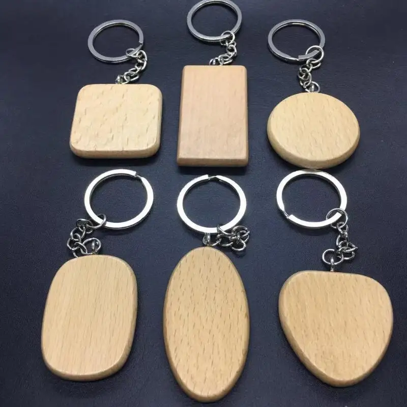 Деревянные ключи цепочки ключи кольца ручной работы DIY вечерние Подарок Круглый квадратный сердце Овальный прямоугольник Форма ключ кулон LX8561