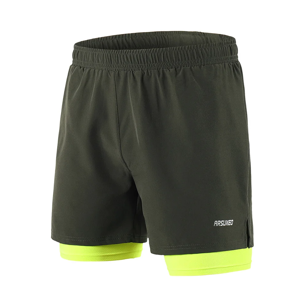 ARSUXEO, мужские шорты для бега, 2 в 1, шорты для спортзала, активных тренировок, упражнений, пробежек, спортивные шорты с более длинной подкладкой, сухая посадка, B192 - Цвет: green