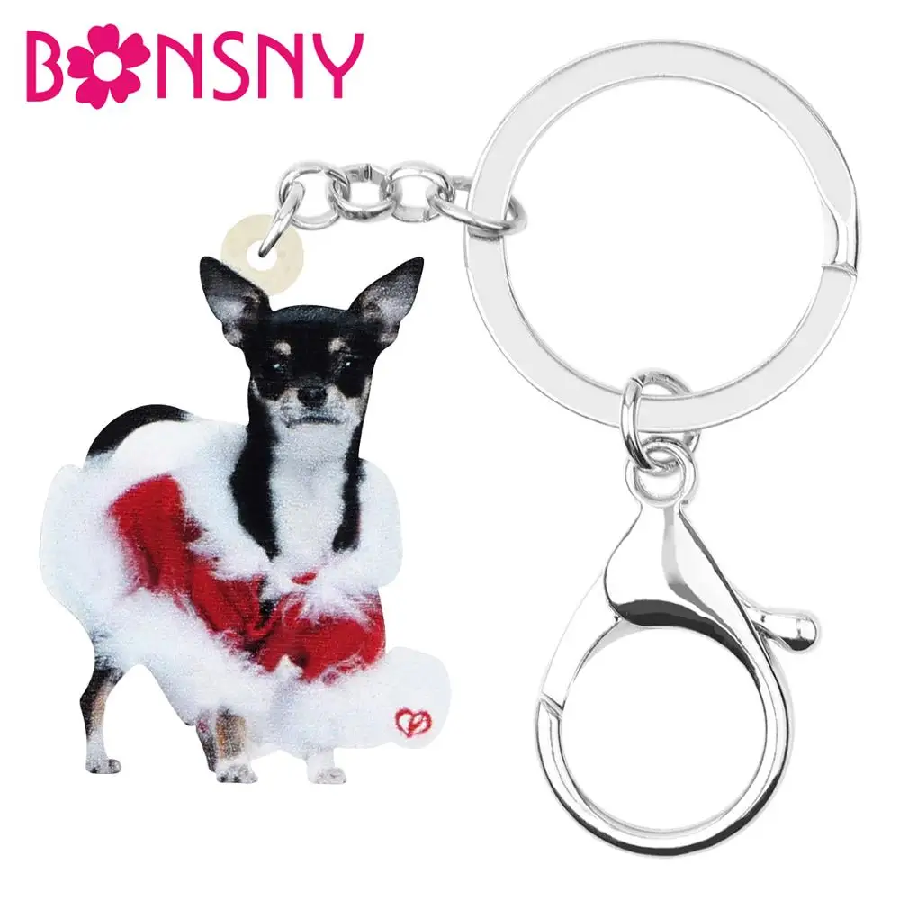 Bonsny акриловые рождественские платья собака породы чихуахуа ключи цепочки Ключи