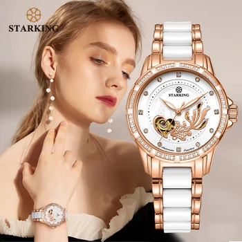 

STARKING Womens Mechanical Watch Automatic Self-wind Wrist Watch 50M Waterproof Ceramic & Steel Female Clock Vintage Timepieces
