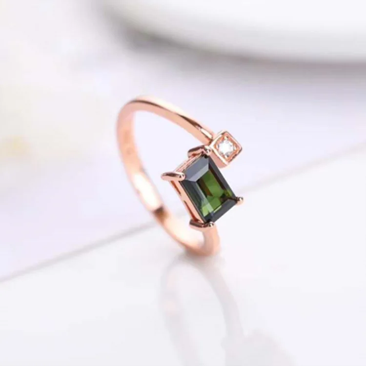 

Fashion New Style Fine Silver Gemstone Ring 925 Silver Plated Rose Inlaid Natural Green Tourmaline Ring Women's