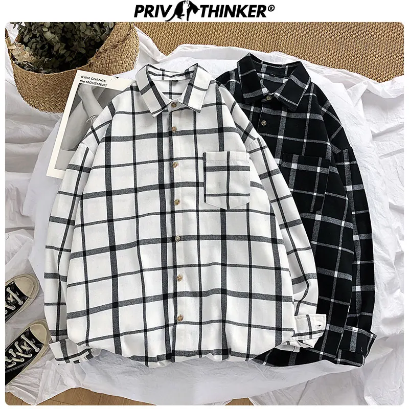Privathinker новинка Свободная Женская одежда с отложным воротником клетчатая рубашка