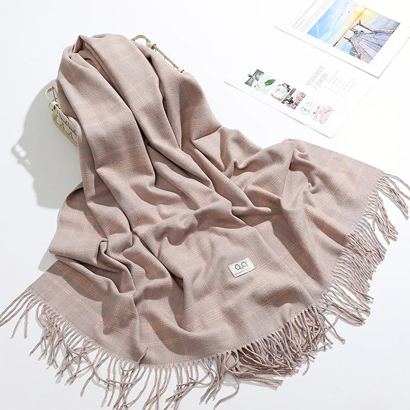 Dilidala кашемировый шарф Женская Корейская версия дикая клетчатая полосатая шаль с бахромой зимний теплый воротник женские шарфы шаль