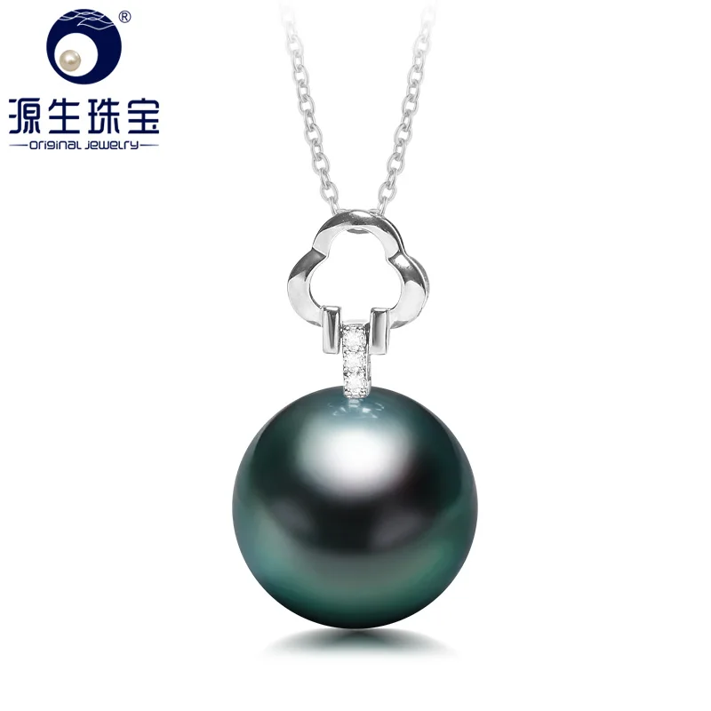 

YS Elegant Design 18K White Gold Diamonds Natural Black Tahitian Pearl Pendant For Women