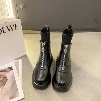 

Combat Women Boots High Platform Short Boots 2020 Fashion Gothic Shoes Women Black Thick Sole Front Zipper Ankle Boots