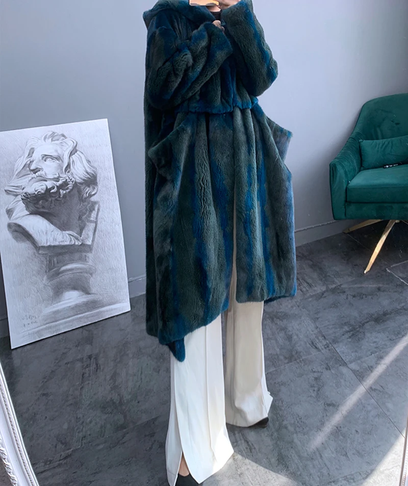 Ftangaiur зимняя импортная фиолетовая Вельветовая норковая шуба с меховым капюшоном Женская длинная шуба из натурального меха норки