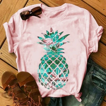 

Plus Size Multicolor Printing Women's T-shirt Flamingo Pineapple Print 2020 New Fashion Summer Short-sleeved O-Neck Casual Top