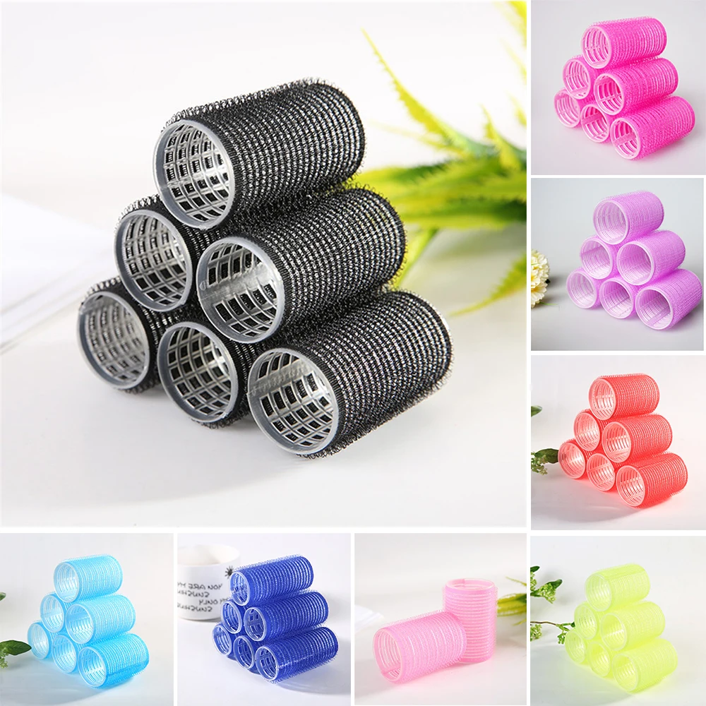 6Pcs Plastic Curling Tube Pear Flower Hair Curler Self Adhesive Curling