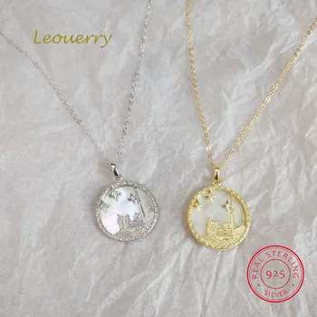 

Leouerry 925 Sterling Silver European Vintage Notre Dame De Paris Pendant Necklace Natural Shell Clavicle Chain Necklace Jewelry
