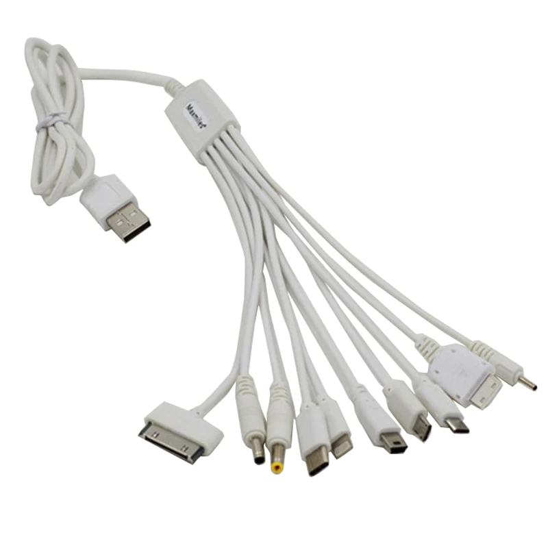 1pcs 10 In 1 Pin Multi-function Multi-head Charging Cable White Universal Usb Data Cable Wire Charger Multi-purpose