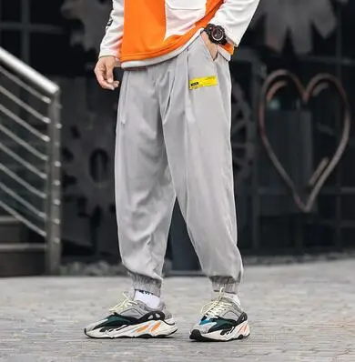 Zongke однотонные брюки мужские Японская уличная одежда Спортивные штаны мужские модные бегуны брюки мужские тренировочные хип-хоп 5XL Осень новинка - Цвет: Light Gray