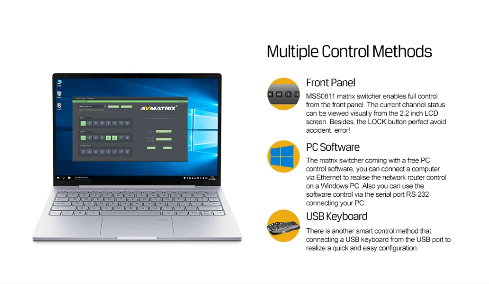 Avmatrix MSS0811 1RU 8 × 8 3G-SDI Rackmount Matrix Switcher для ТВ производства, трансляции