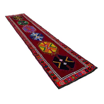 

78x362 Cm Red Handmade Boho Runner Rugs-3x12 Ft
