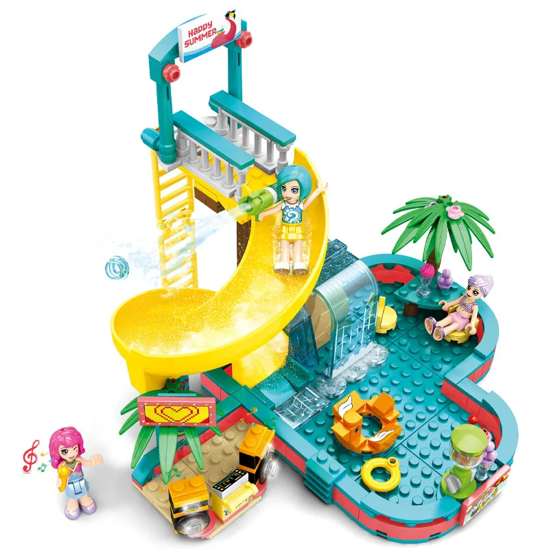 

Toys for Children Small Water Park Model Kits Girls Play House Assembled Diy Educational Building Blocks Brick Kids Toy Gift T37