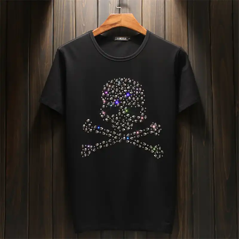 夏新スパンコールスカルメンズ半袖 Tシャツファッションストリートファッションストレッチ Tシャツ Tシャツ Aliexpress